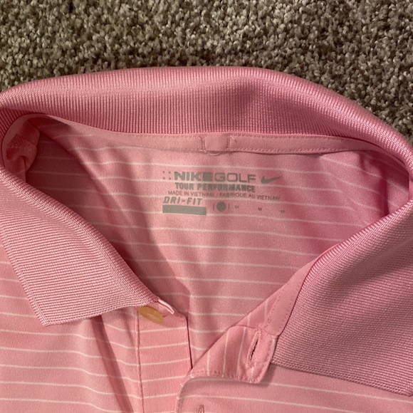 Medium pink and white striped white Nike golf shirt. - Picture 3 of 3